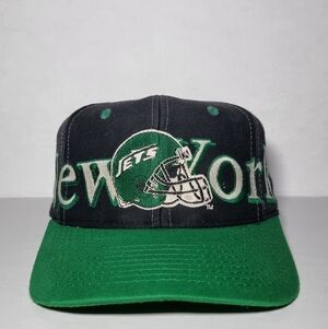 Rare Vintage 90s New York Jets Spellout Logo7 Hat Cap Snapback NFL 🔥